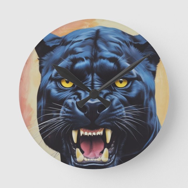 Jaguar - Schwarzer Panther Runde Wanduhr (Vorderseite)