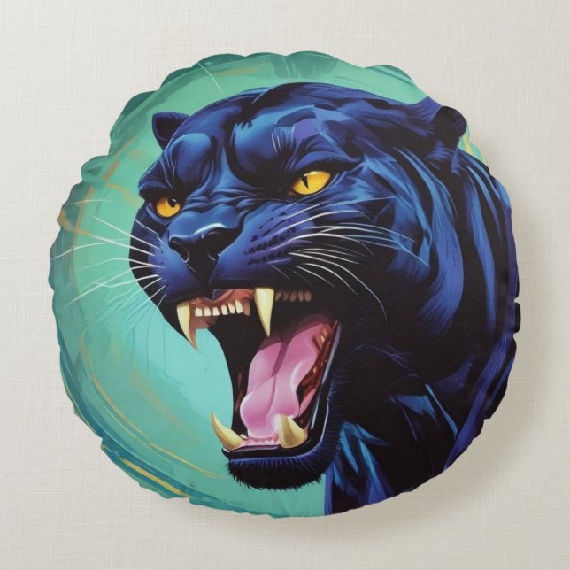 Jaguar - Schwarzer Panther Rundes Kissen (Vorderseite)
