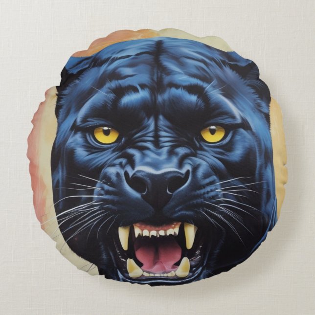 Jaguar - Schwarzer Panther Rundes Kissen (Vorderseite)