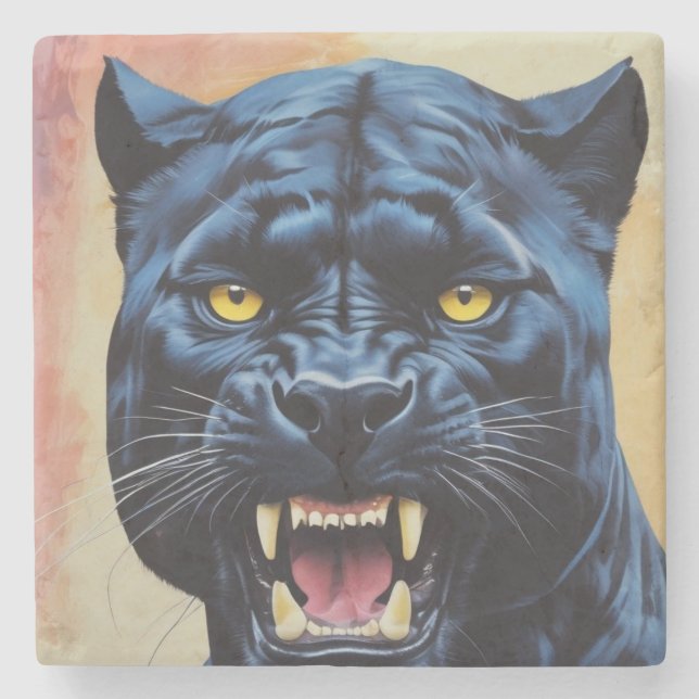 Jaguar - Schwarzer Panther Steinuntersetzer (Vorderseite)