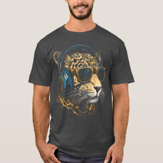 Jaguar-Tiermotiv-Musik-Kopfhörer-Illustration J T-Shirt