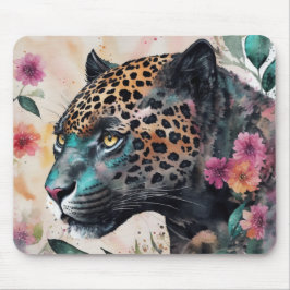 Jaguar Watercolor Floral Art Mousepad