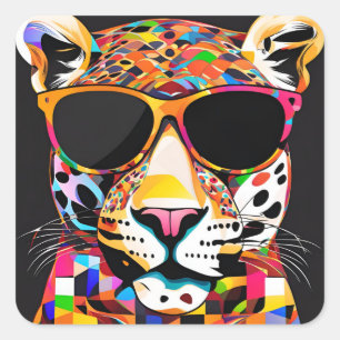 Jaguar Wearing Sunglasses Quadratischer Aufkleber