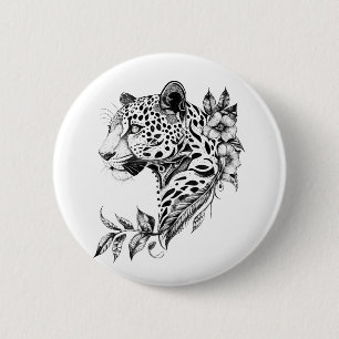 Jaguar Wild Animal Nature Illustration Art Tattoo Button