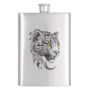 Jaguar Wild Animal Nature Illustration Art Tattoo Flachmann