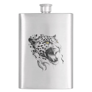 Jaguar Wild Animal Nature Illustration Art Tattoo Flachmann