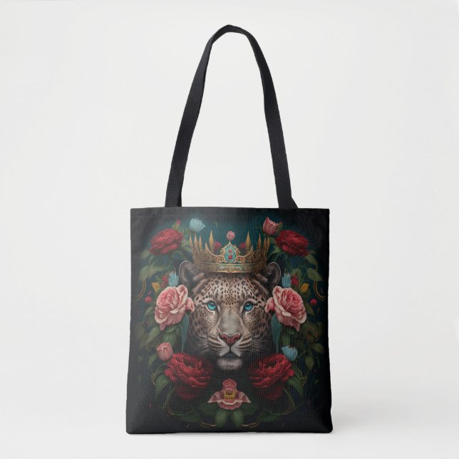 Jaguar with Crown in Flowers Painting              Tasche (Vorderseite)