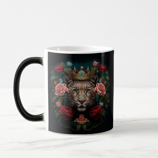 Jaguar with Crown in Flowers Painting              Verwandlungstasse (Links)