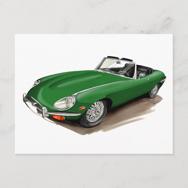 Jaguar XKE Green Car Postkarte (Vorderseite)