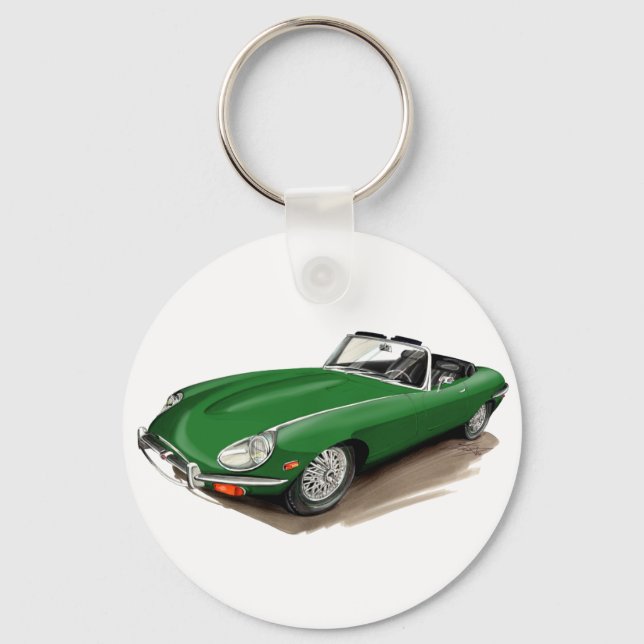 Jaguar XKE Green Car Schlüsselanhänger (Vorderseite)