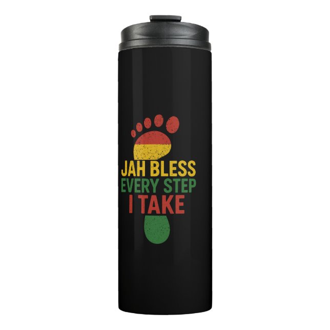 Jah Bless Every Step I take Rasta Colors Thermosbecher (Vorderseite)