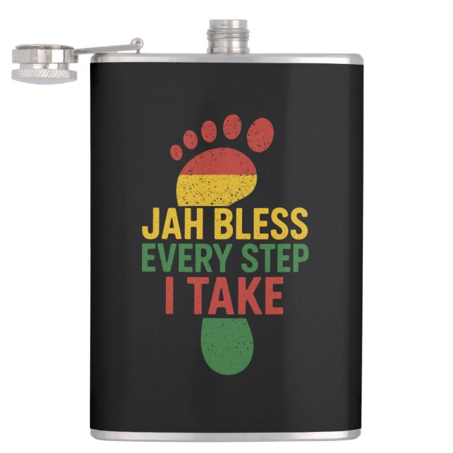 Jah Bless Every Step I take Rasta Flachmann (Geöffnet)