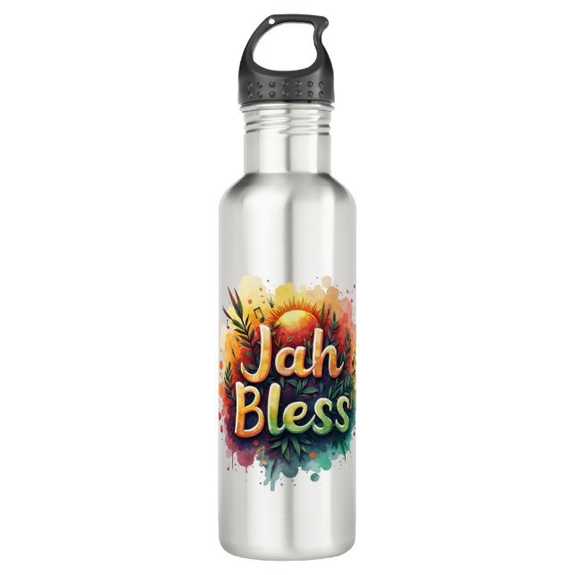 Jah Bless Reggae Watercolor Edelstahlflasche (Vorderseite)