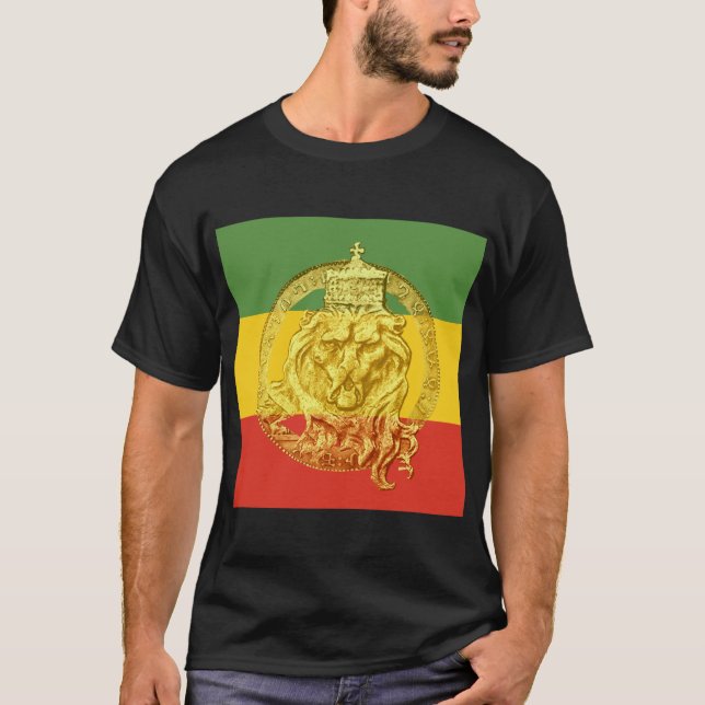 Jah Rastafari Löwe von Judah Golden Rasta King T-Shirt (Vorderseite)