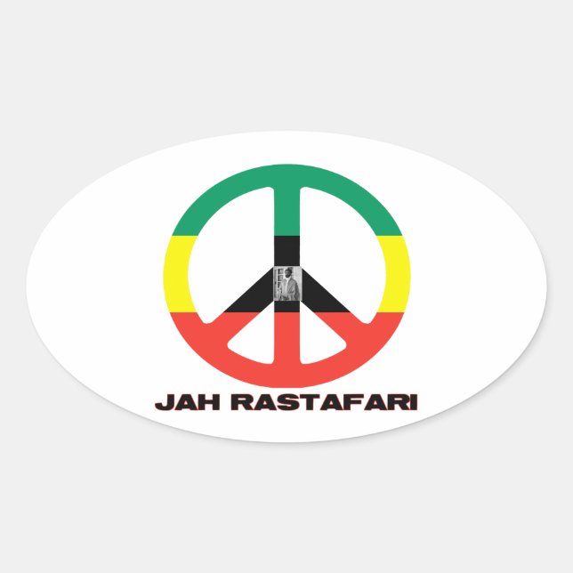 Jah Rastafari Peace Sign Selassie I Ovaler Aufkleber (Vorderseite)