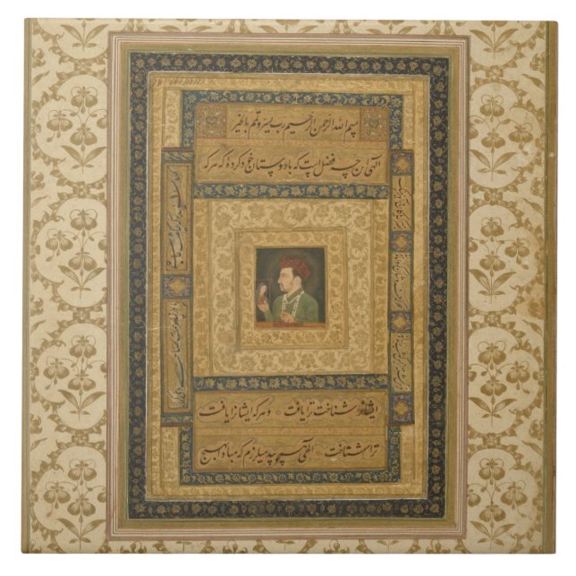 Jahangir, das ein Bild Madonnas, inscrib hält Fliese (Vorderseite)