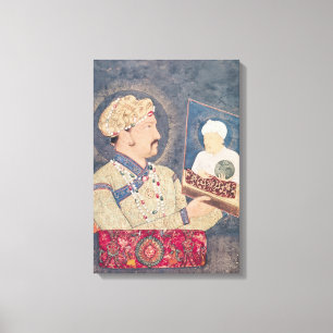Jahangir, das ein Porträt des Kaisers Akbar hält Leinwanddruck
