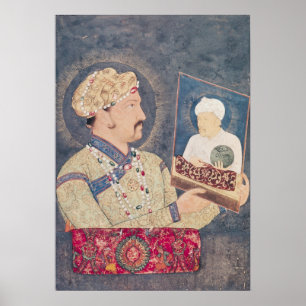 Jahangir, das ein Porträt des Kaisers Akbar hält Poster