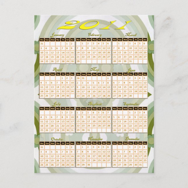 Jahr 2011 auf einen Blick Postkarte (Vorderseite)