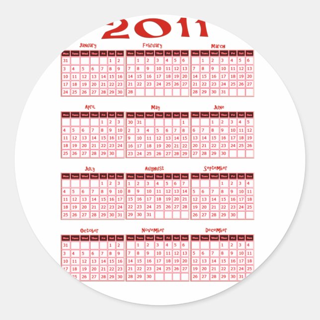 Jahr 2011 auf einen Blick Runder Aufkleber (Vorderseite)