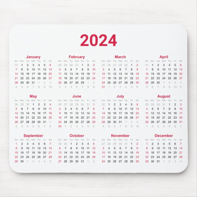 Jahr 2024 auf einen Blick: Rot und Weiß Mousepad (Vorne)