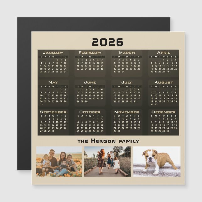 Jahr 2026 Kalender 3 - Fotocollage der Familie Magnetkarte (Vorne/Hinten)