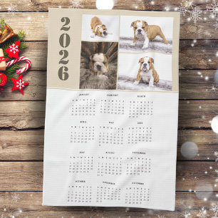 Jahr 2026 Kalender Dog Haustier 4 FotoCollage Geschirrtuch