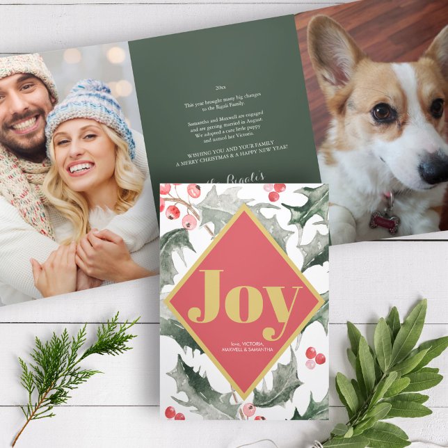 Jahr der botanischen Freude Dreifach Gefaltete Urlaubskarte (Christmas card photo family couple pet tri-fold year in review botanical joy)