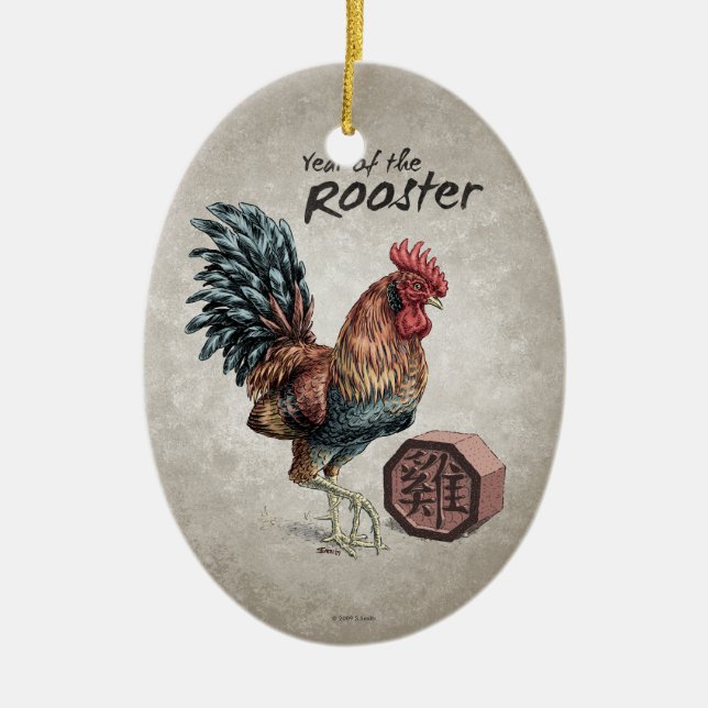 Jahr der Hahn-chinesischen Tierkreis-Kunst Keramikornament (Vorne)