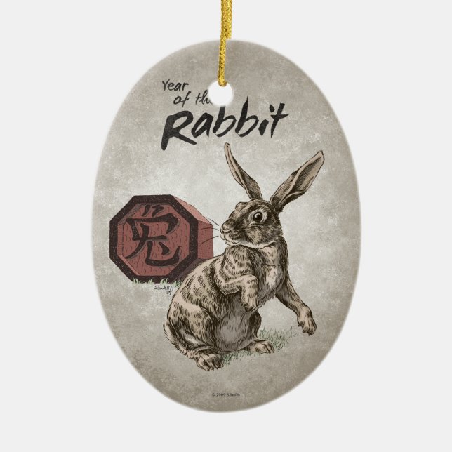 Jahr der Kaninchen-chinesischen Tierkreis-Kunst Keramikornament (Vorne)