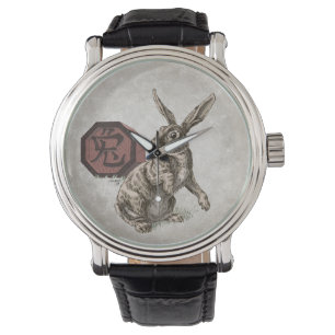 Jahr der Kaninchen-Chinesischen Zodiakkunst Armbanduhr