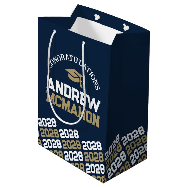 Jahr der Klasse "Navy Blue" und "Gold Abschluss" Mittlere Geschenktüte (Rückseite Schrägansicht)