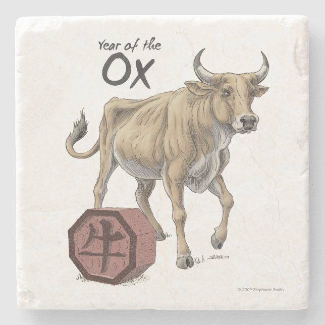 Jahr der Oxchinesischen Tierkunst Steinuntersetzer (Vorderseite)