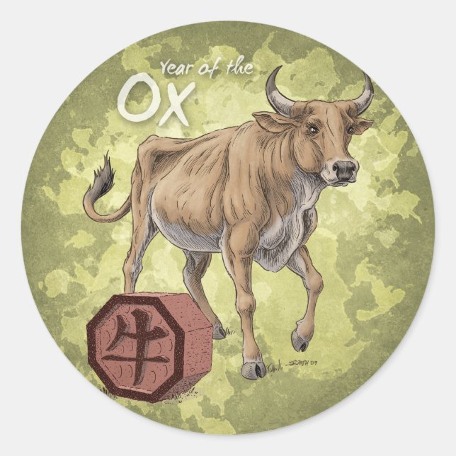 Jahr der Oxchinesischen Zodiakkunst Runder Aufkleber (Vorderseite)