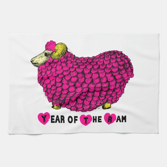 Jahr der Rammschaf oder Ziege Pink Küchentuch (Horizontal)