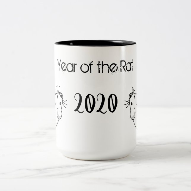 Jahr der Ratte 2020 Maus mit Text Zweifarbige Tasse (Mittel)