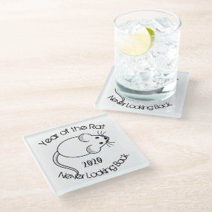 Jahr der Ratte Blickt nie zurück 2020 mit Maus Glasuntersetzer