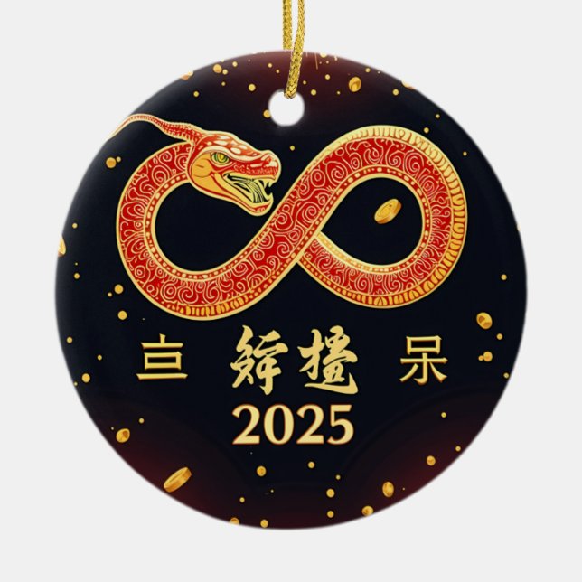 Jahr der Schlange 2025 Chinesisches Neujahr Keramik Ornament (Vorne)