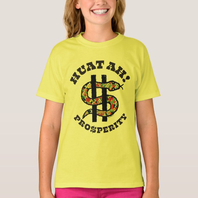 Jahr der Schlange "Huat Ah!" hellfarbig T-Shirt (Vorderseite)