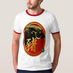 Jahr der Schwein-Schwarzen Eber-Oval-Shirts T-Shirt