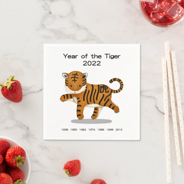 Jahr der Tiger 2022 Niedlicher chinesischer Zodiak Serviette (Beispiel)
