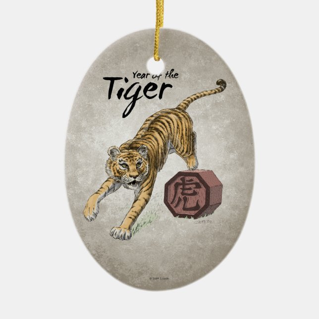 Jahr der Tiger-chinesischen Tierkreis-Kunst Keramikornament (Vorne)