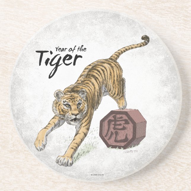 Jahr der Tiger-Chinesischen Zodiakkunst Getränkeuntersetzer (Vorne)