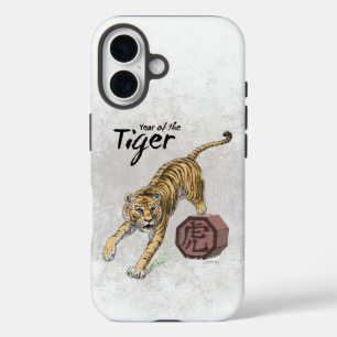 Jahr der Tiger-Chinesischen Zodiakkunst iPhone 16 Hülle