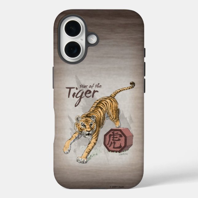 Jahr der Tiger-Chinesischen Zodiakkunst iPhone 16 Hülle (Rückseite)