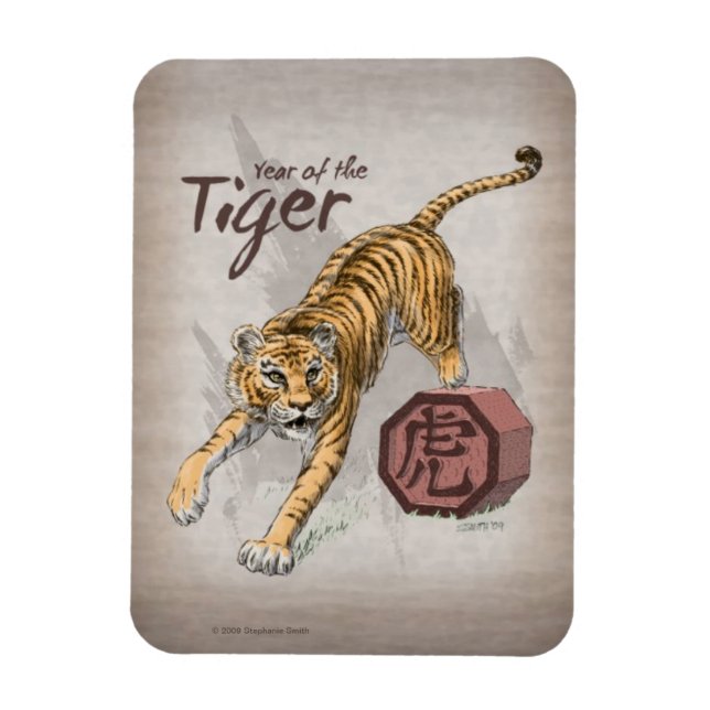 Jahr der Tiger-Chinesischen Zodiakkunst Magnet (Vertikal)