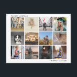 Jahr der Überprüfung Foto Collage Familie Weihnach Feiertagspostkarte<br><div class="desc">Mit dieser modernen Weihnachts-Postkarte "Year in Review" mit zwölf quadratischen Fotos in einer einfachen Collage können Sie Feiertagsjubeln aussenden. Oben verlassen ist das Jahr, das ausgeschrieben wurde, und unten rechts die Nachricht: "Oh, was für ein Jahr!". Die Rückseite hat eine Vorlage, mit der Sie Ihre personalisierte Nachricht und Ihre Rücksendeadresse...</div>