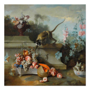 Jahr des Affen trägt Blumen-feine Kunst-Plakat Poster