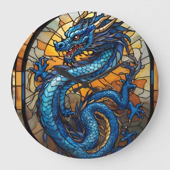Jahr des blauen Drachen 2024 Große Wanduhr (Vorderseite)