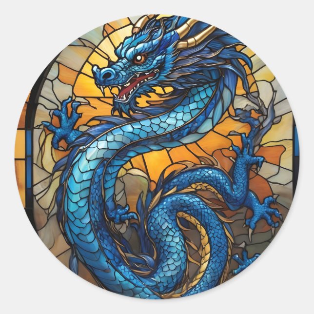Jahr des blauen Drachen 2024 Runder Aufkleber (Vorderseite)